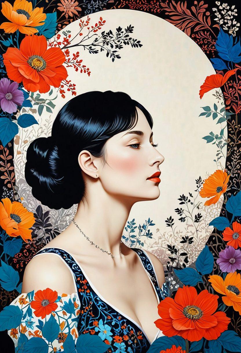 A captivating collage blending the elegant and sensual elements of Akhmatova's poetry with intricate erotic illustrations inspired by hentai culture. The background features a soft, ethereal glow that highlights delicate floral patterns, with a silhouette of a contemplative woman immersed in verse. Vibrant colors interlace with muted tones to evoke the duality of art and intimacy. The overall atmosphere is a fusion of romance and allure, inviting viewers into the intricate narrative. super-realistic. vibrant colors. mixed media.